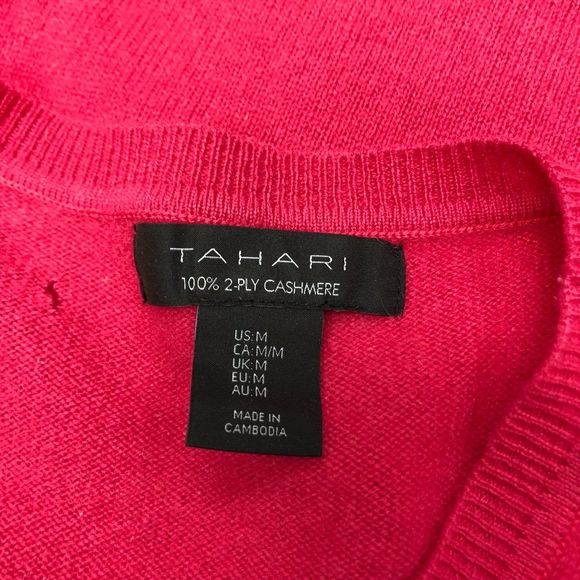 Tahari Women 100% 2-Ply Cashmere Sweater Size Medium Hot Pink M113 -21 - Picture 10 of 16
